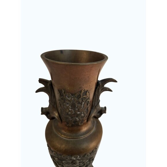 Antique Bronze Vase 19th Century Chinese Peacock Handled Altar Vases 9.5 Tall - Picture 11 of 12
